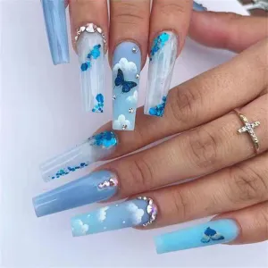 Long Coffin Blue Ice Butterfly Sparkle Diamond