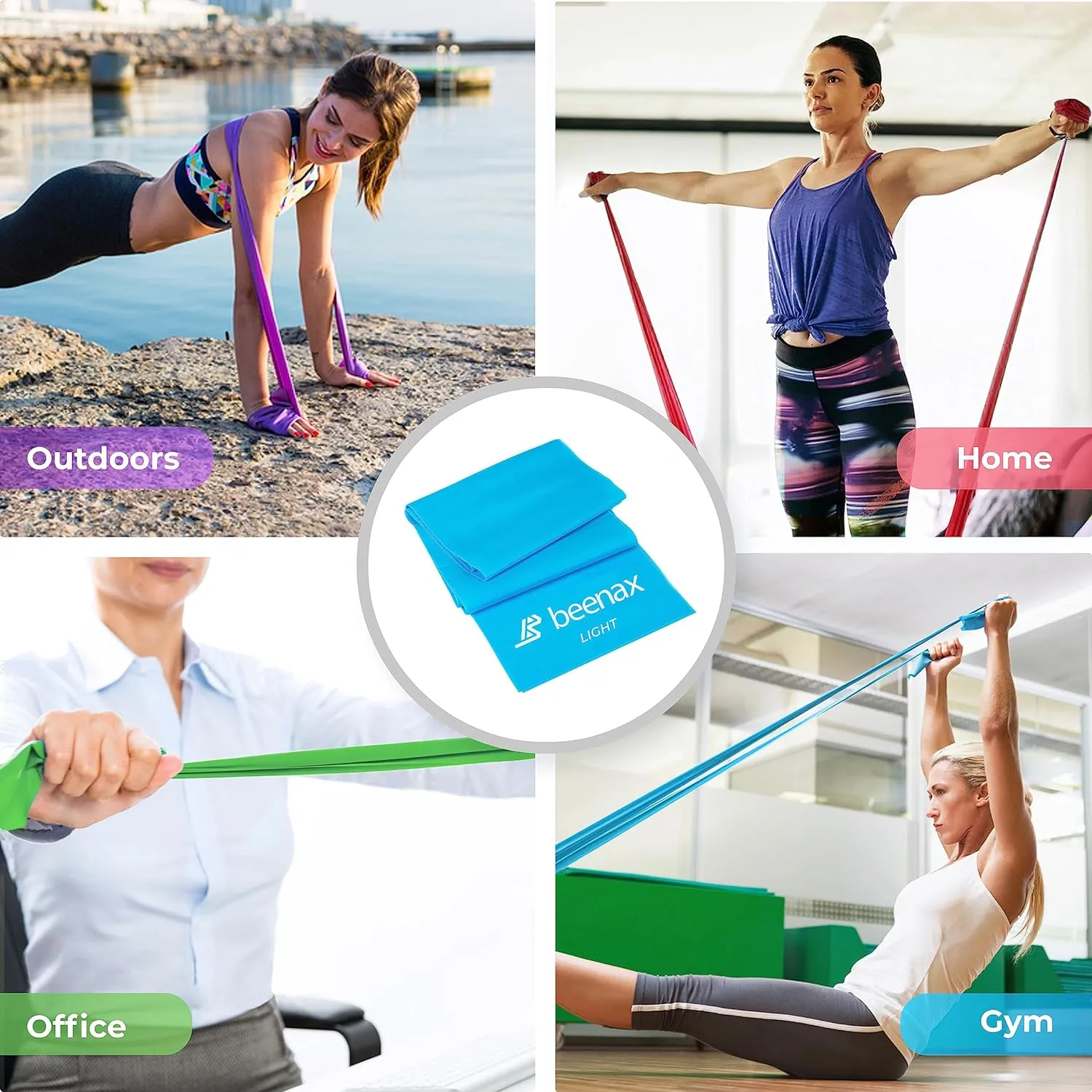 Long Resistance Bands (Set of 5) - Grey, Red, Purple, Blue, Green