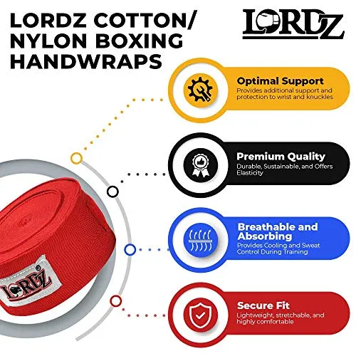 Lordz Hand Wraps for Boxing Punching 120-inch| 9 feet| RED Colour