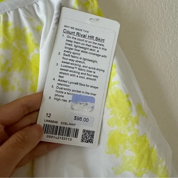 Lululemon Court Rival HR Skirt Extended Liner - Cross Court Wash Electric Lemon