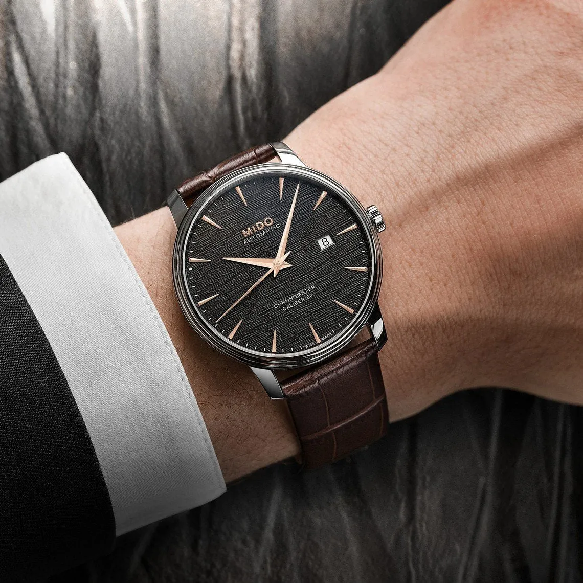 Mido clock baroncelli chronometer caliber 80 automatic silicon m027.408.16.061.00
