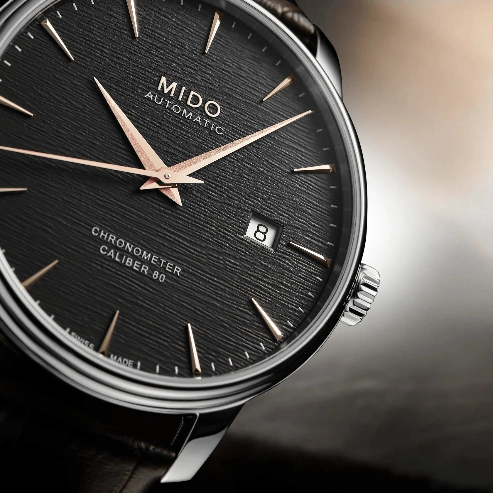 Mido clock baroncelli chronometer caliber 80 automatic silicon m027.408.16.061.00