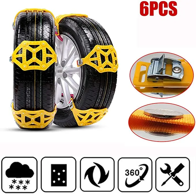 New MACHSWON Anti-Skid Snow Chains for Tyres Portable Easy to Mount Emergency Traction Car Snow Tire Chains Universal for Tyres Width 165-275mm(6Pcs)