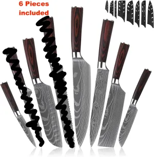 New Slok Kitchen Knife Set, 6 Pcs High Carbon Stainless Steel Chef Knife Set with Ergonomic Balance Handle & Sheath, Ultra Sharp Professional Japanese Knife Set for Cutting, Peeling & Slicing