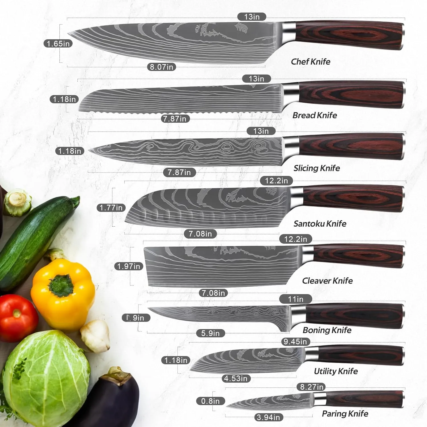New Slok Kitchen Knife Set, 6 Pcs High Carbon Stainless Steel Chef Knife Set with Ergonomic Balance Handle & Sheath, Ultra Sharp Professional Japanese Knife Set for Cutting, Peeling & Slicing