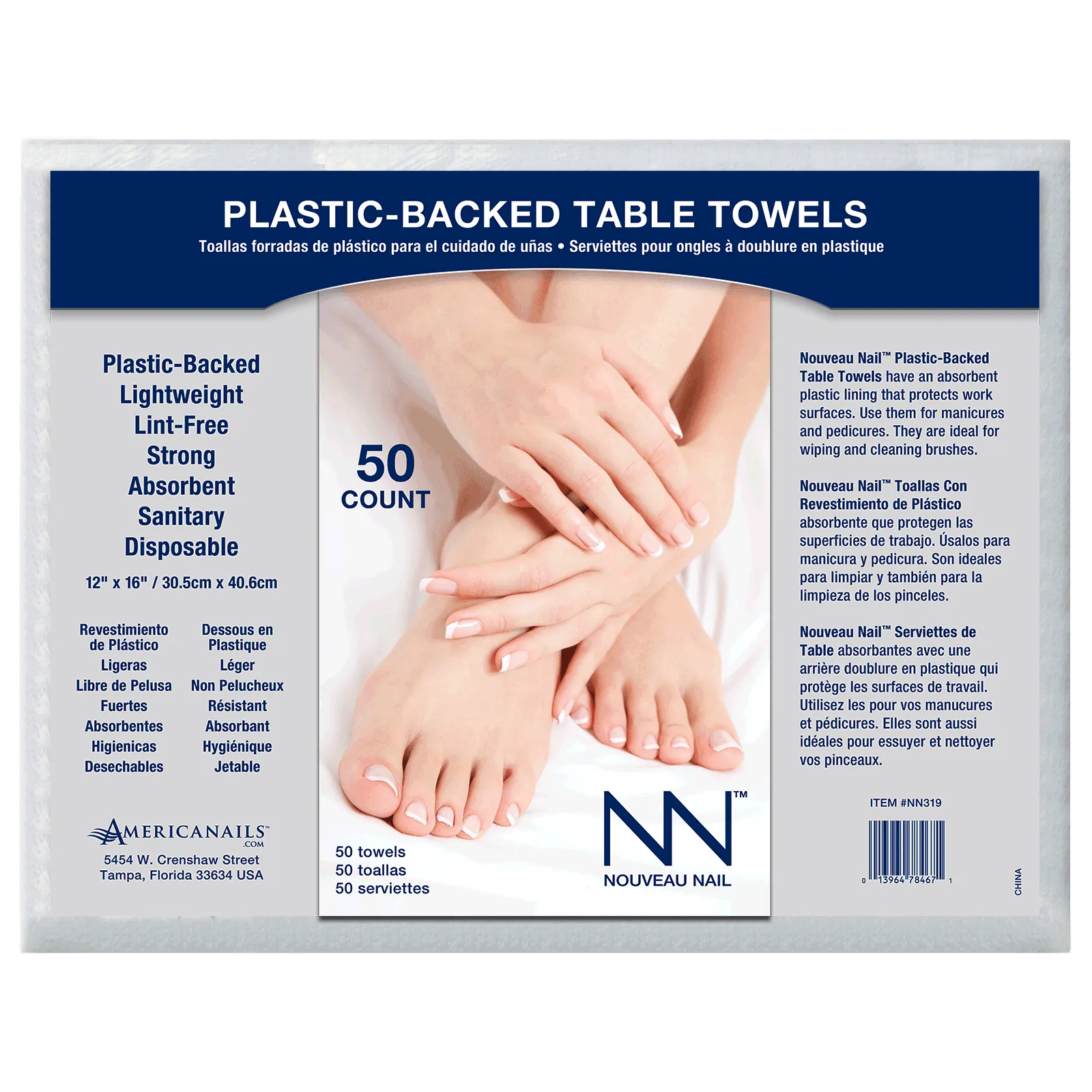 Nouveau Nail Plastic-Backed Table Towels 50ct