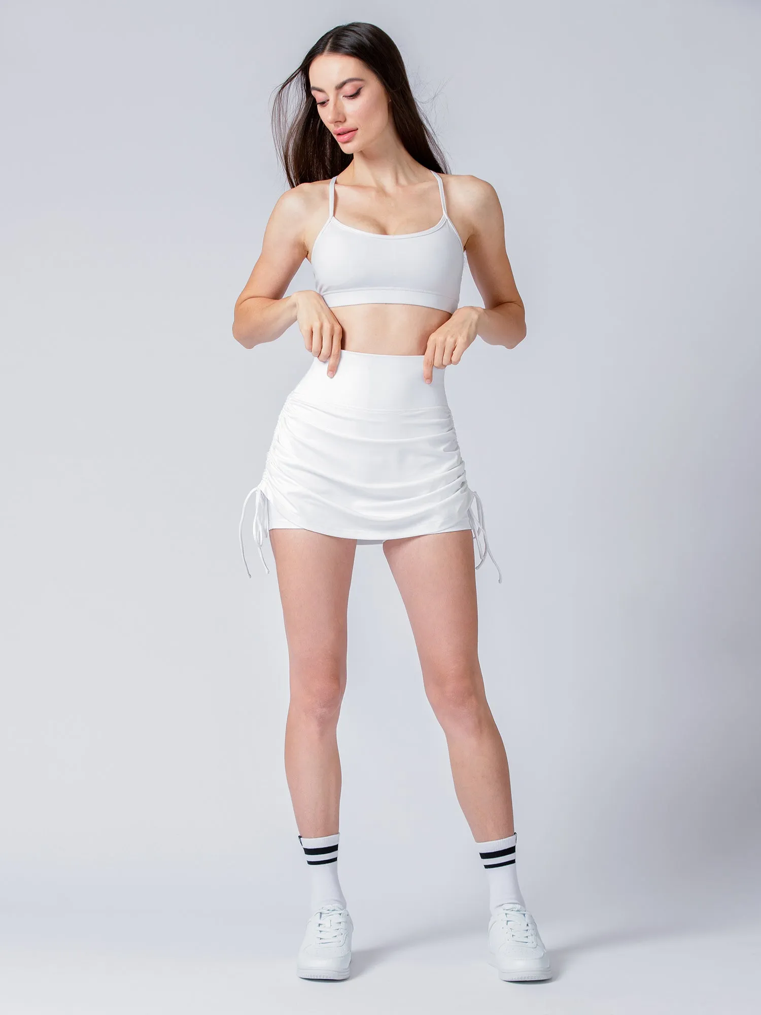 NUDE TENNIS SKIRT SHORTS, WHITE