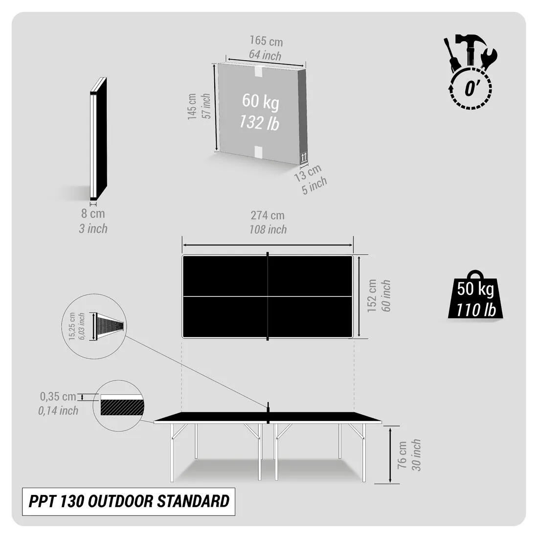 Outdoor Table Tennis Table PPT 130 - Blue
