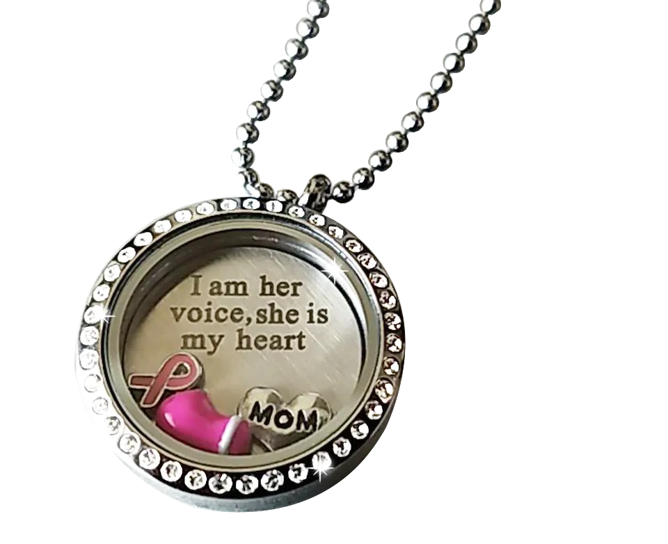 Pink Ribbon Floating Locket Necklace