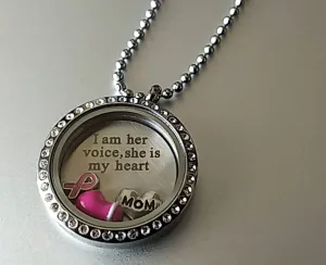 Pink Ribbon Floating Locket Necklace