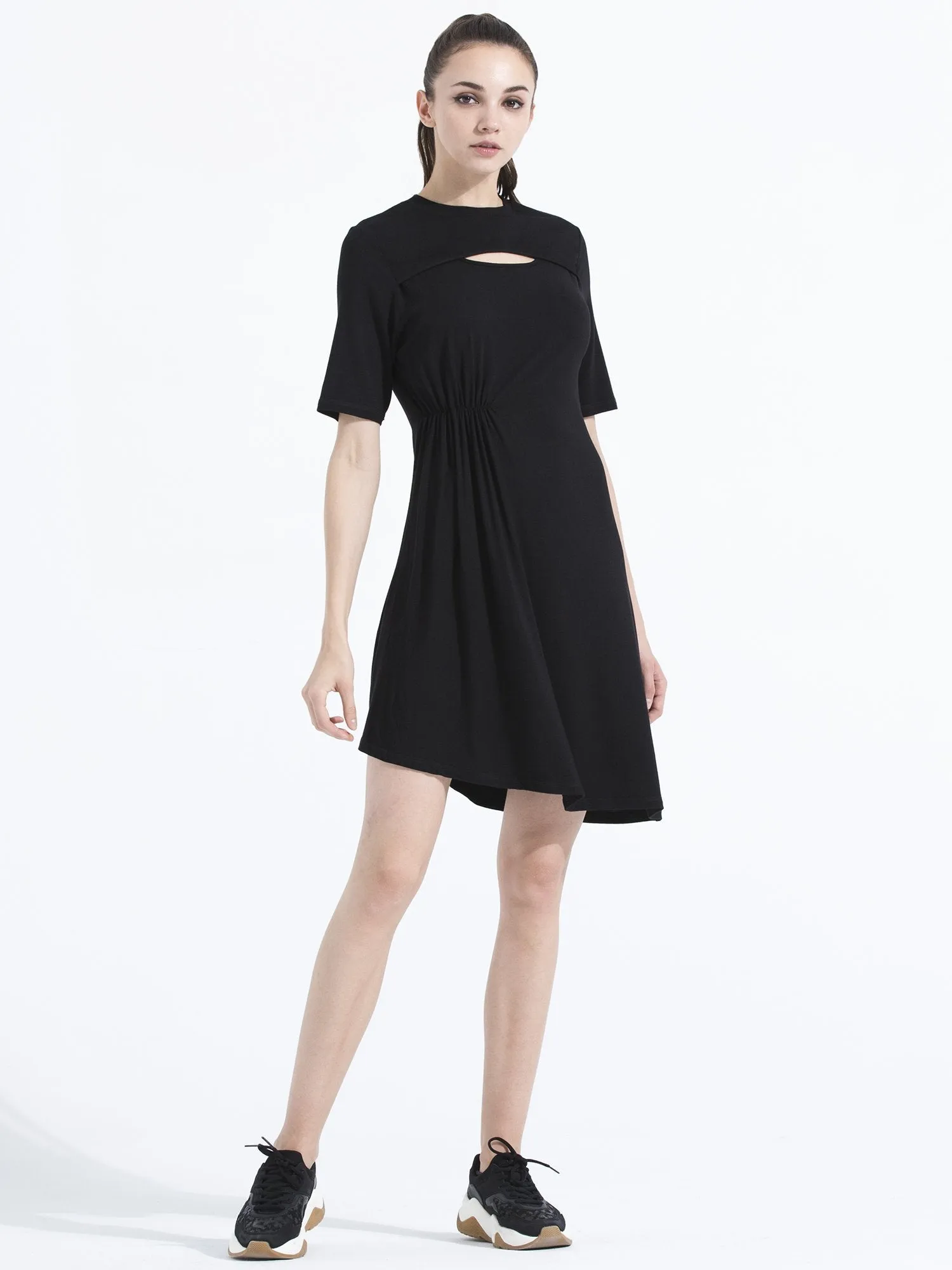 PLEATED TENNIS DRESS, BLACK MODAL
