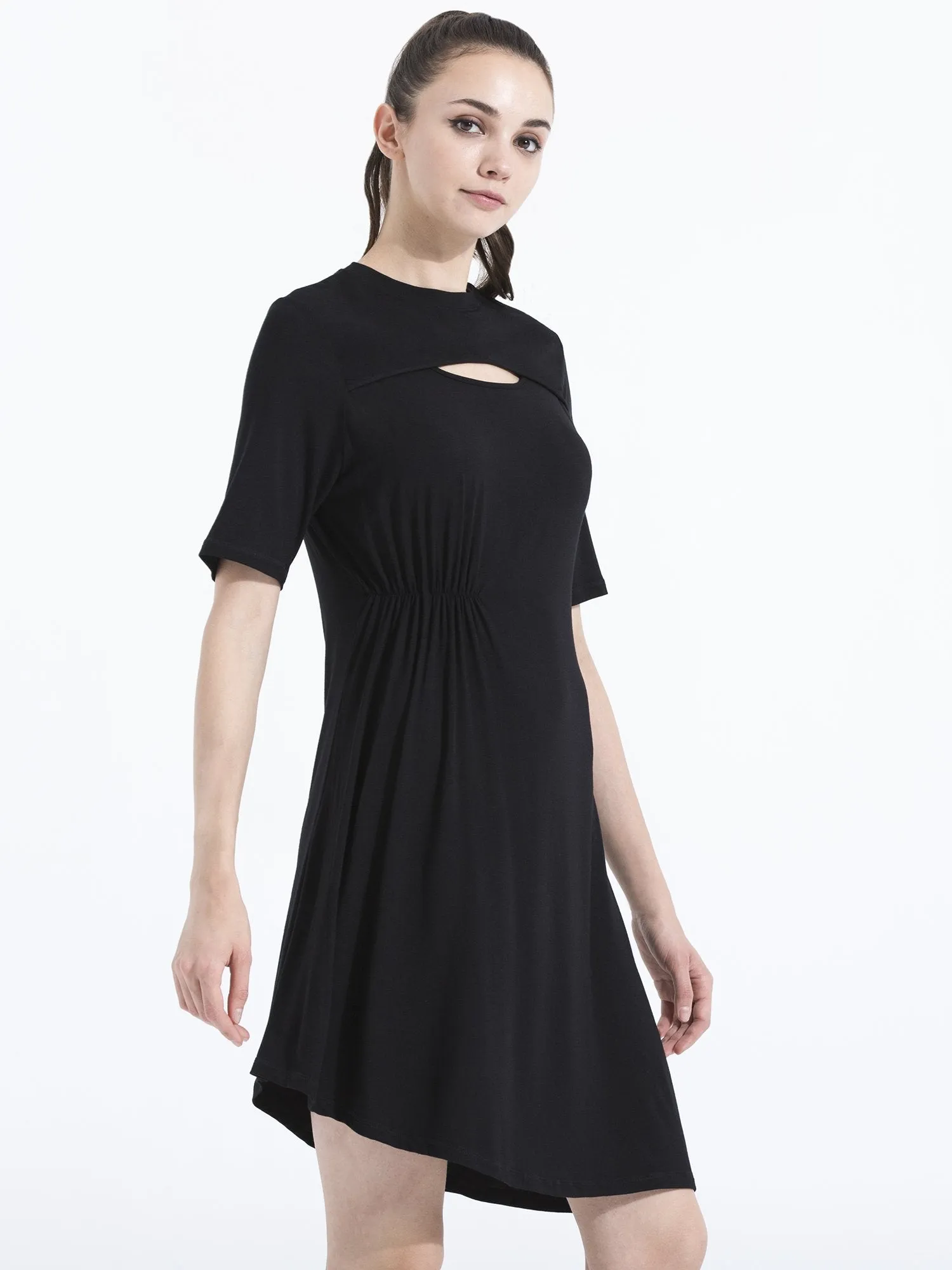 PLEATED TENNIS DRESS, BLACK MODAL