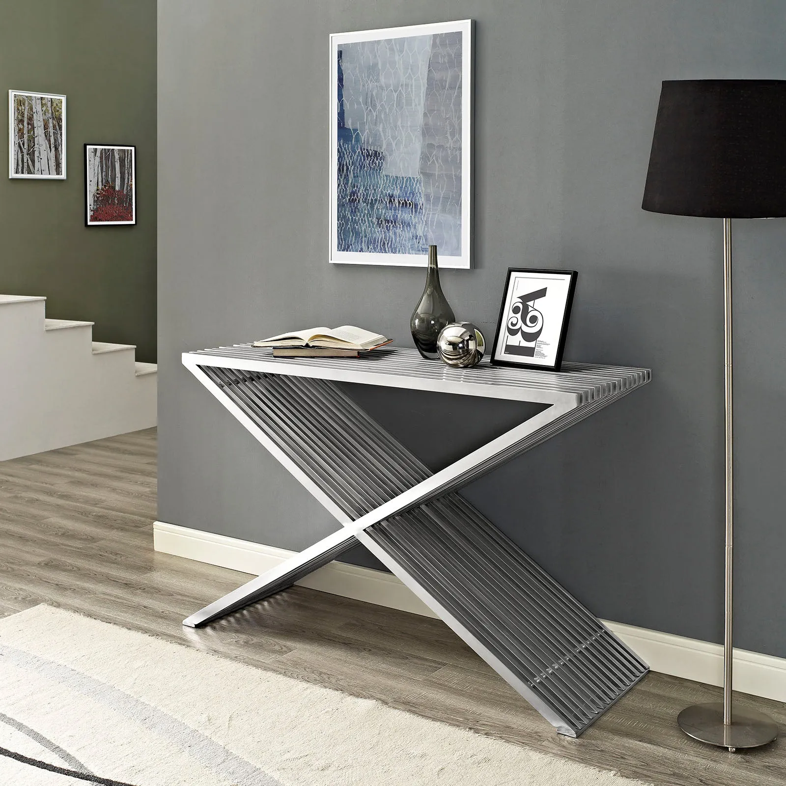 PRESS STAINLESS STEEL CONSOLE TABLE