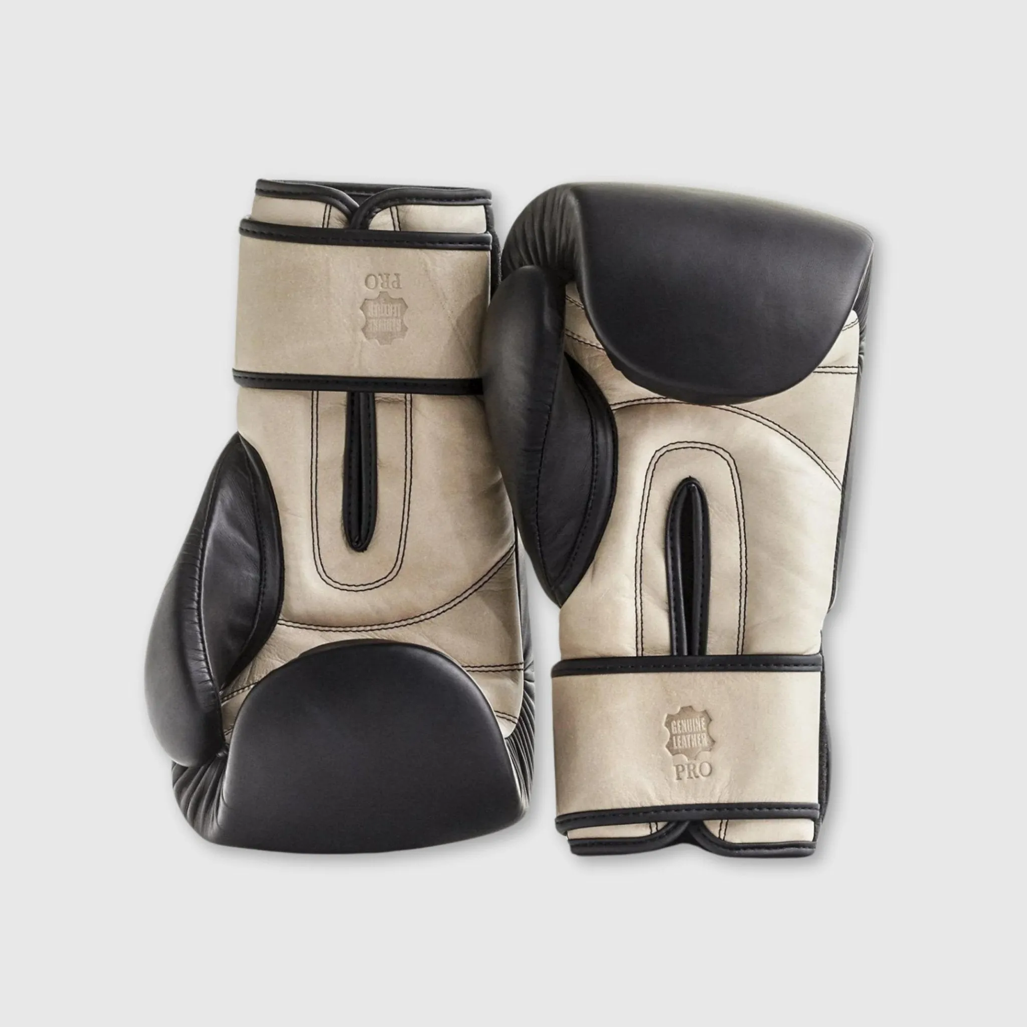 PRO Black / Cream Leather Boxing Gloves (Strap Up)