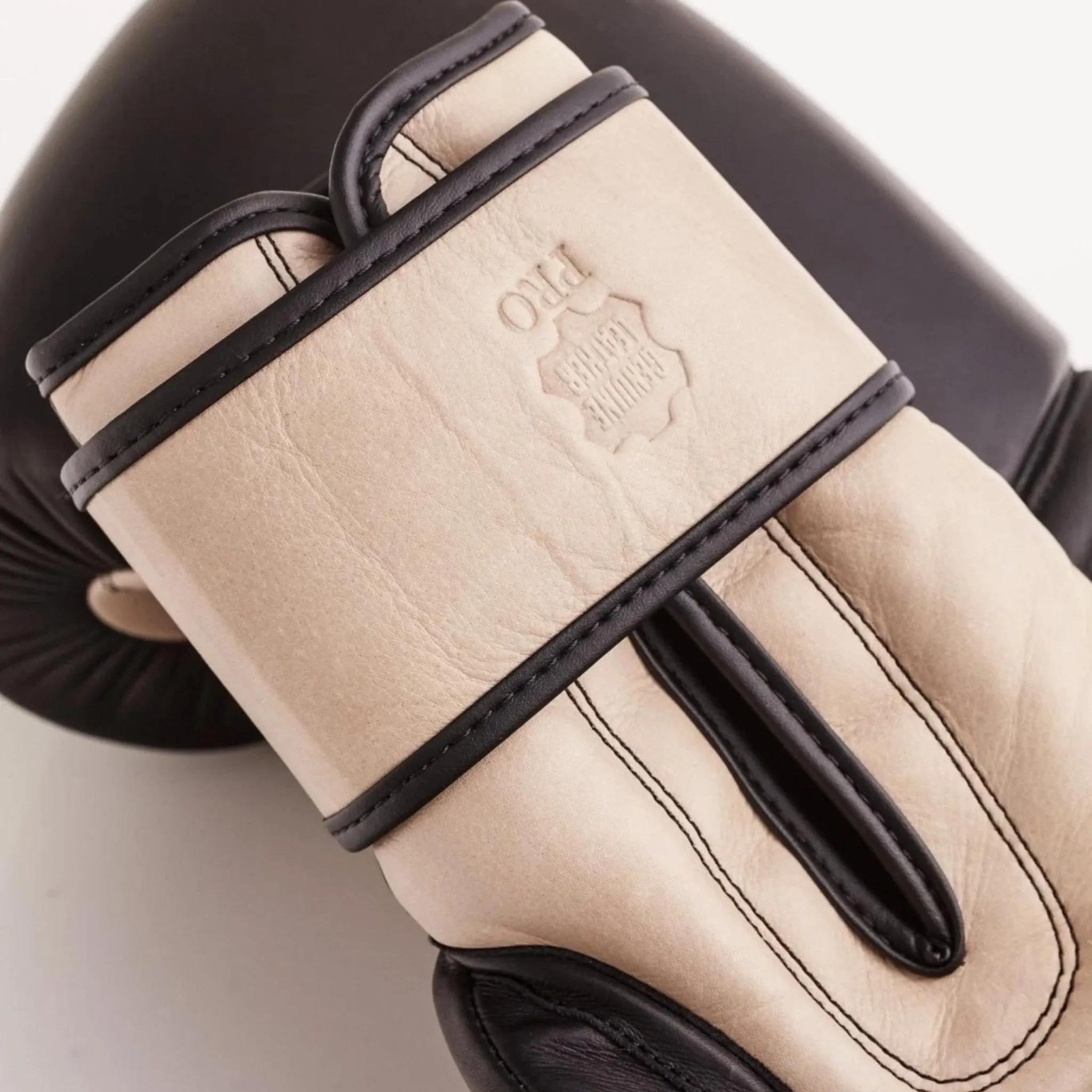 PRO Black / Cream Leather Boxing Gloves (Strap Up)