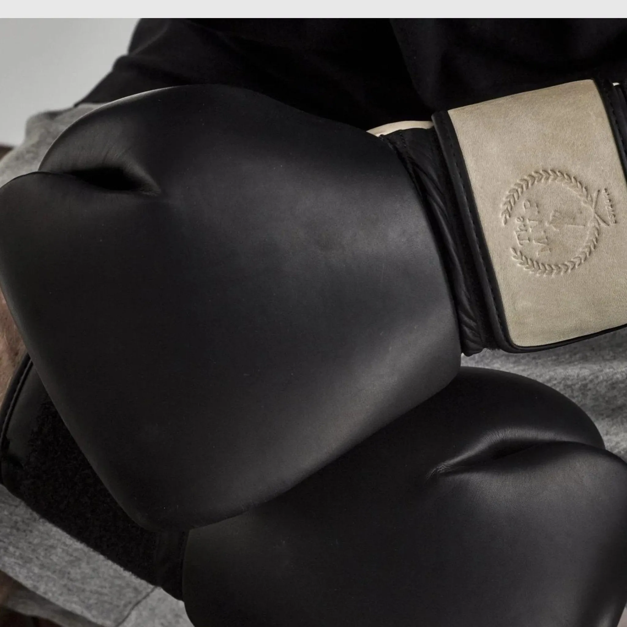 PRO Black / Cream Leather Boxing Gloves (Strap Up)