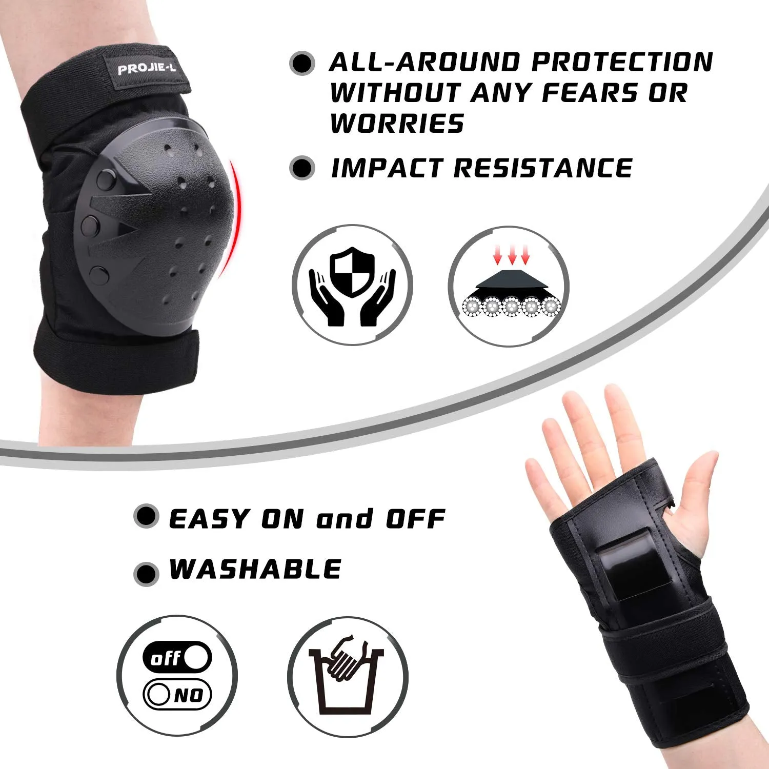 Protective Gear Set for Adult/Youth Knee Pads Elbow Pads Wrist Guards for Skateboarding Cycling Bike BMX Bicycle Scootering 6Pcs