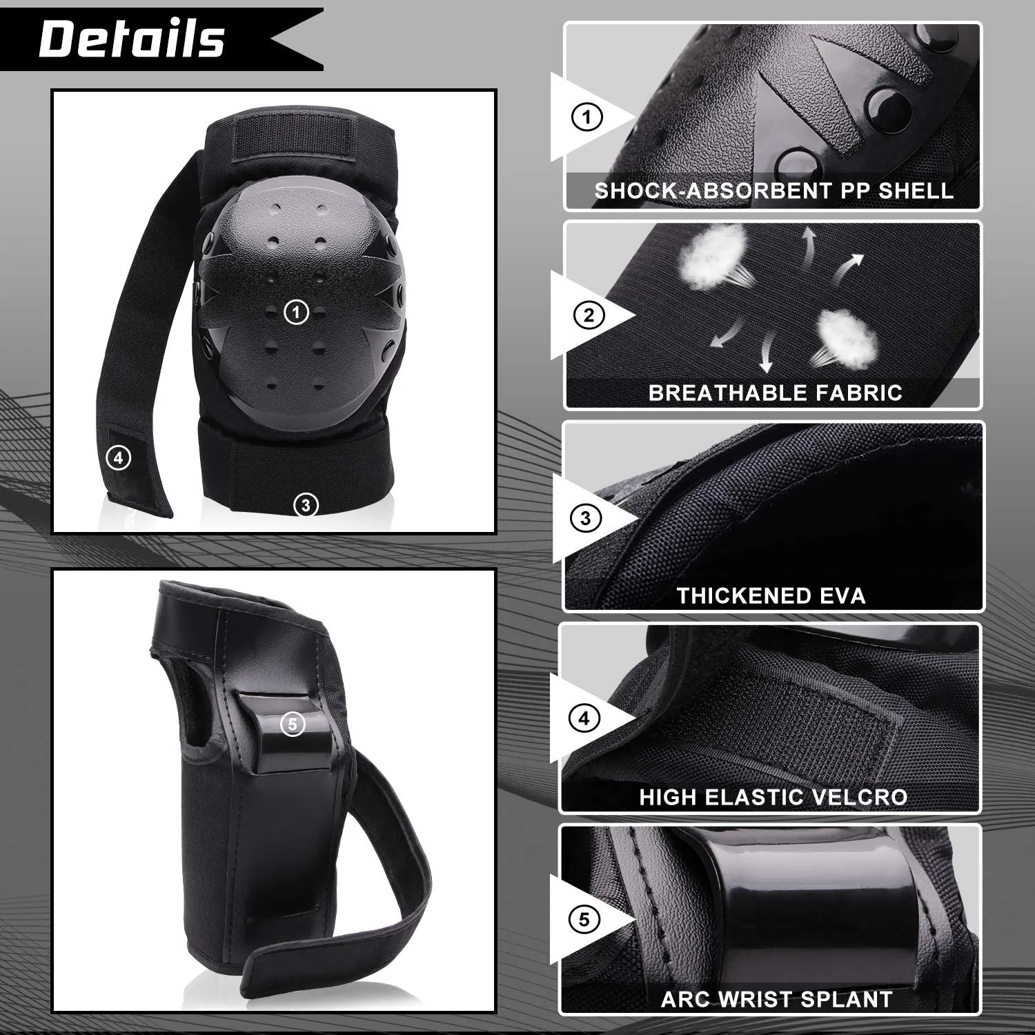 Protective Gear Set for Adult/Youth Knee Pads Elbow Pads Wrist Guards for Skateboarding Cycling Bike BMX Bicycle Scootering 6Pcs