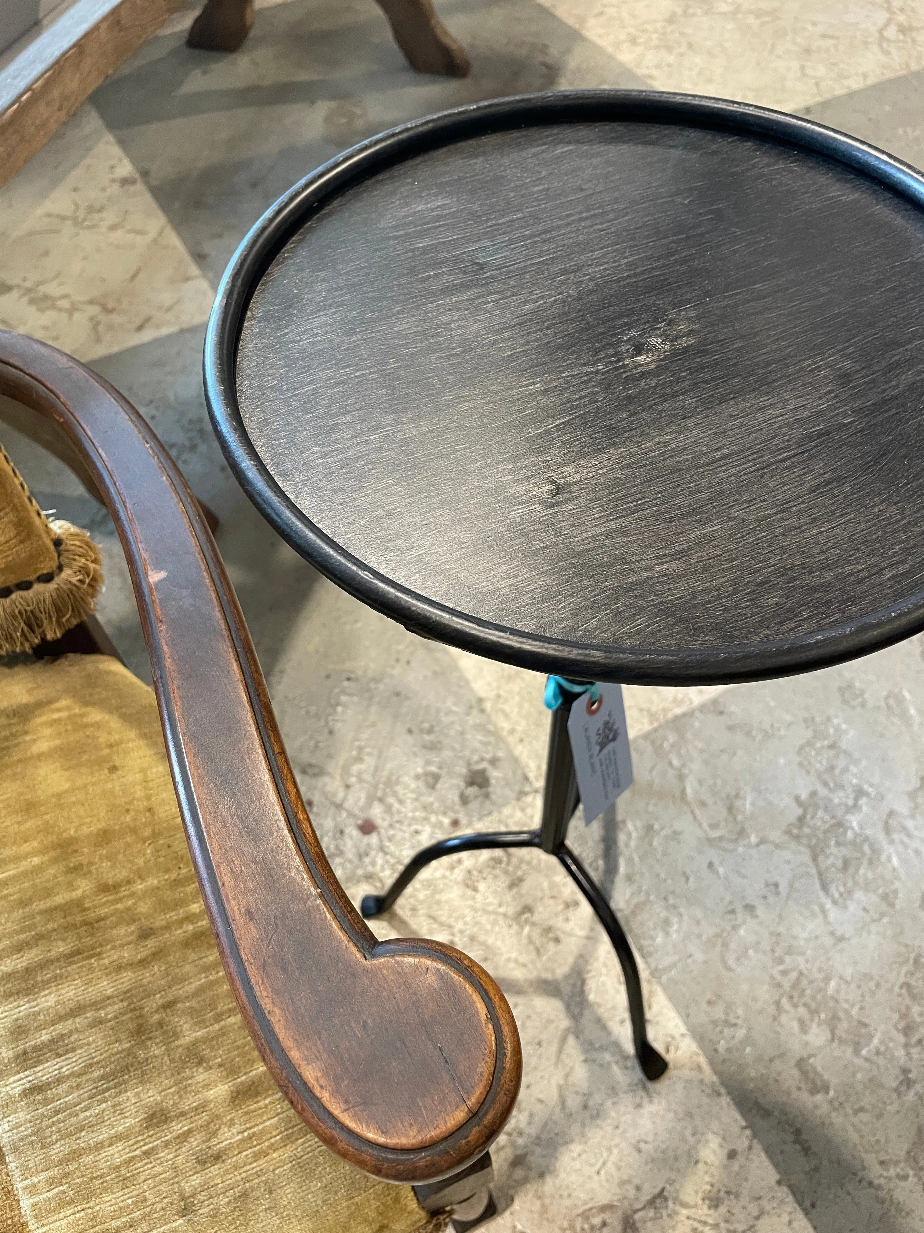 Round Drinks Side Table in Vintage Black Metal
