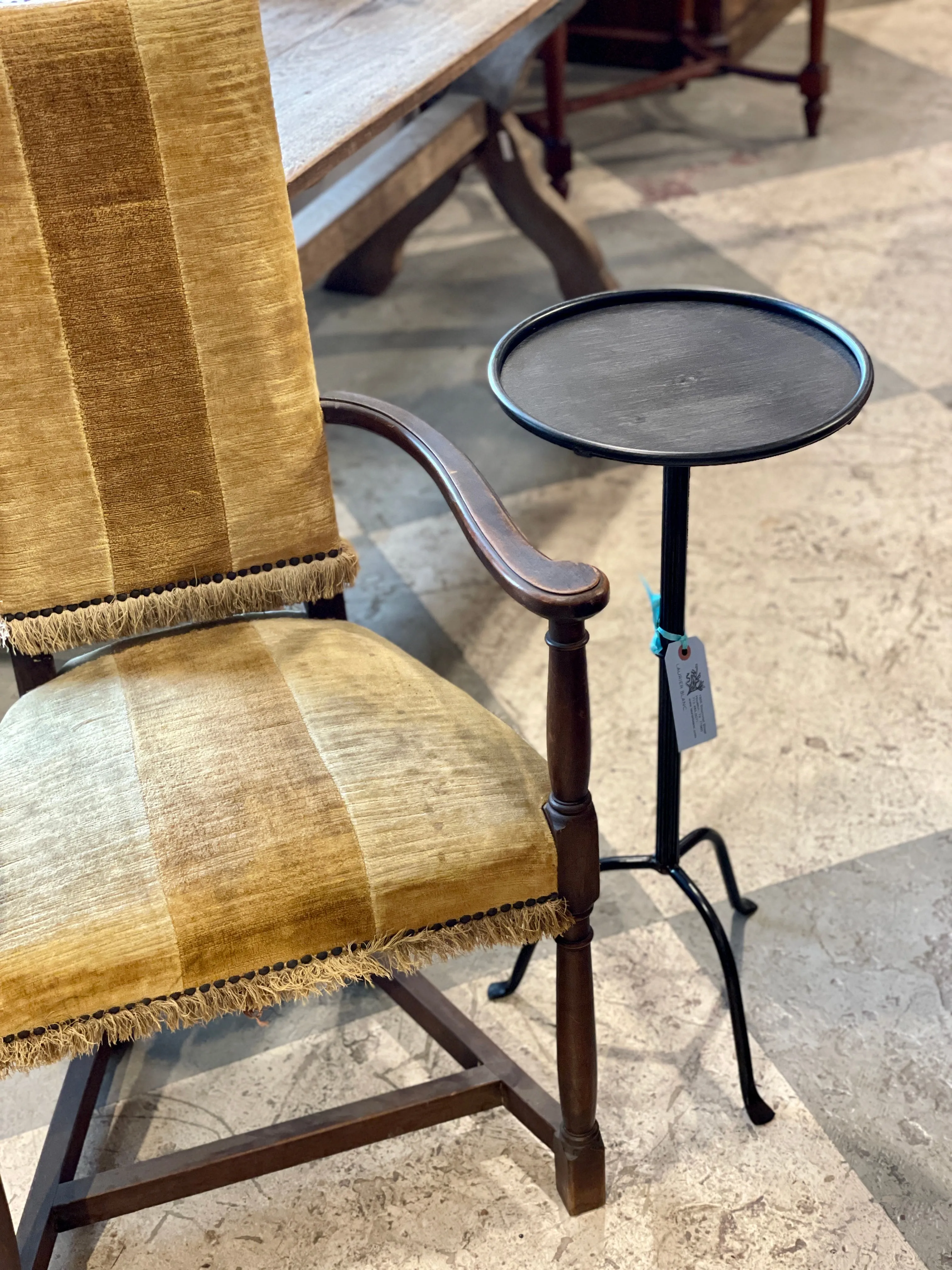 Round Drinks Side Table in Vintage Black Metal