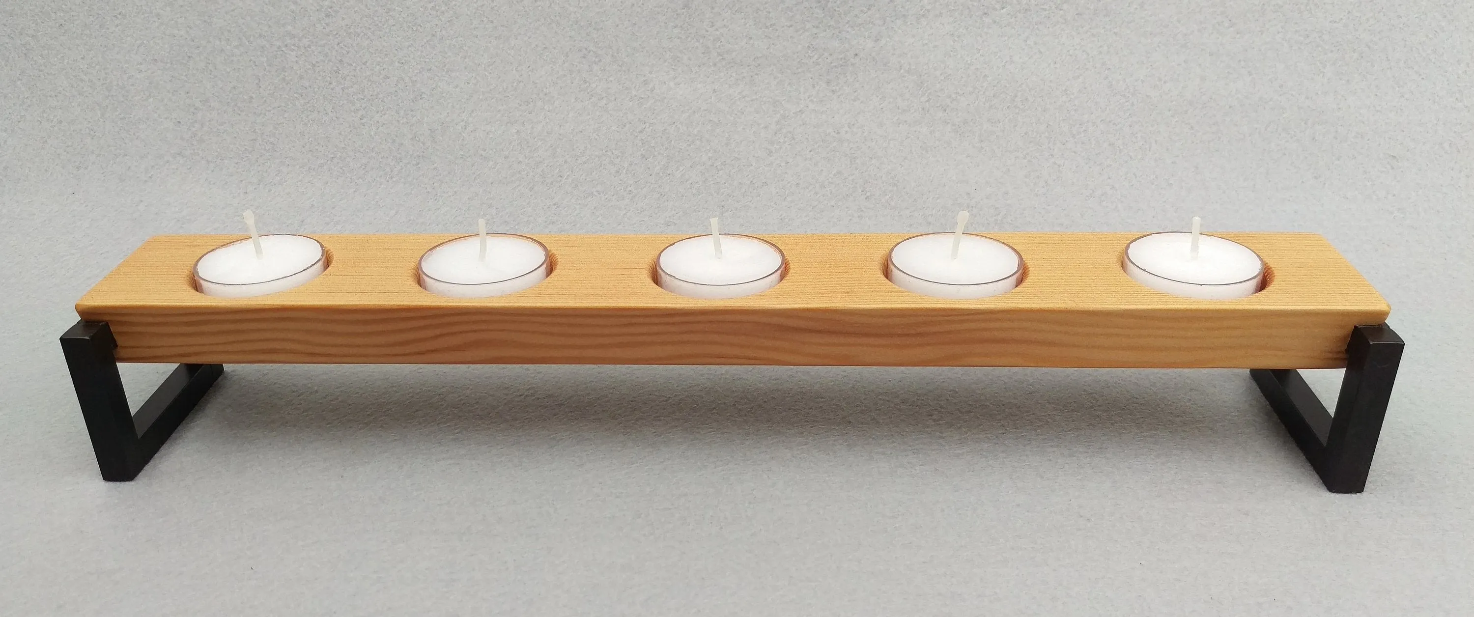 Rustic Wood and Metal Tealight Candle Holder - Tabletop Candle Holder - Fir, Steel, Copper Votive Holder - Candles Included