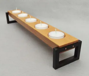 Rustic Wood and Metal Tealight Candle Holder - Tabletop Candle Holder - Fir, Steel, Copper Votive Holder - Candles Included