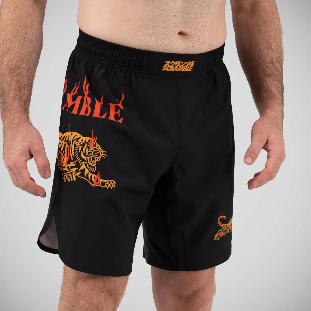 Scramble Burning Tiger Grappling Shorts - Black/Orange