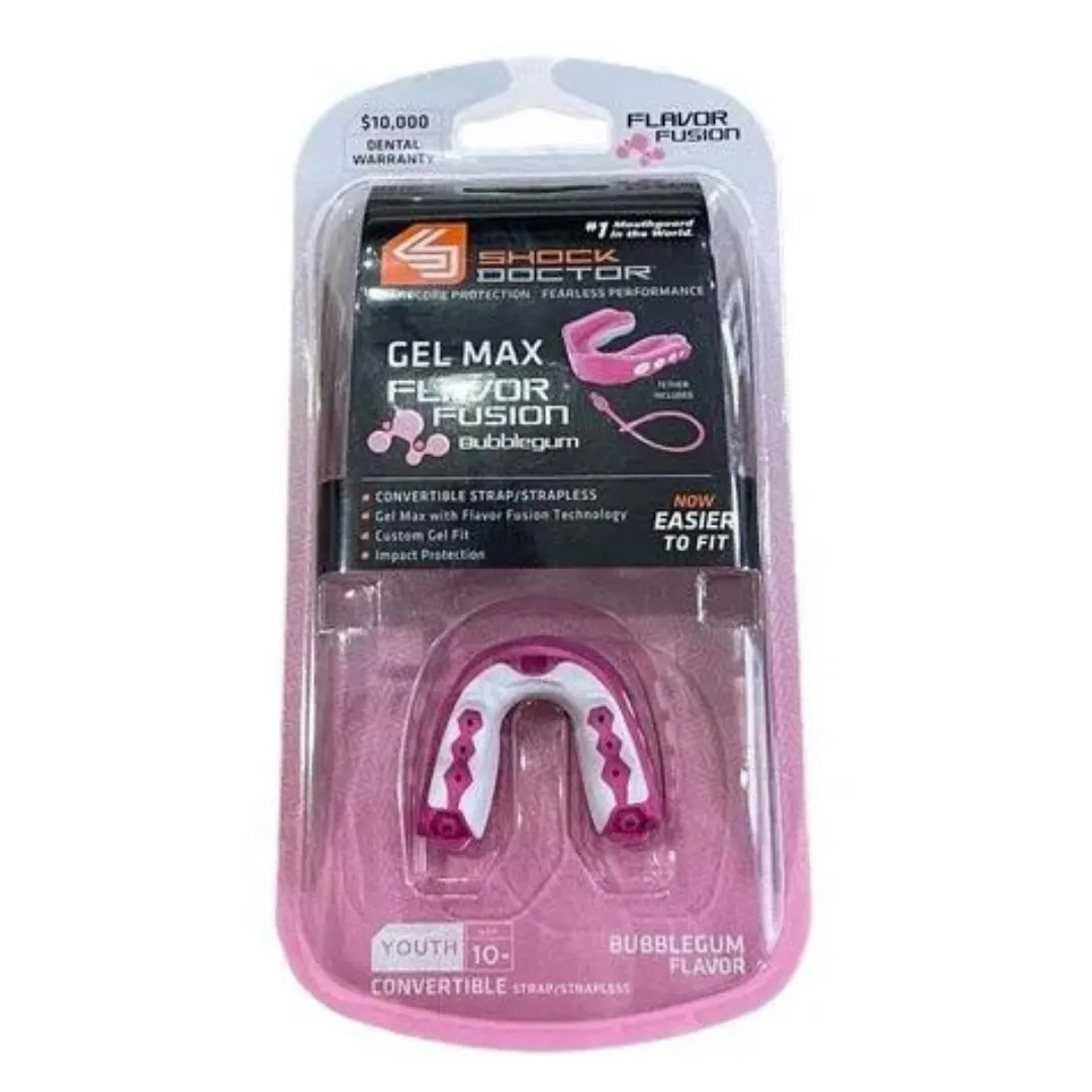 SHOCK DOCTOR GEL MAX PINK BUBBLE GUM FLAVOR FUSION MOUTHGUARD