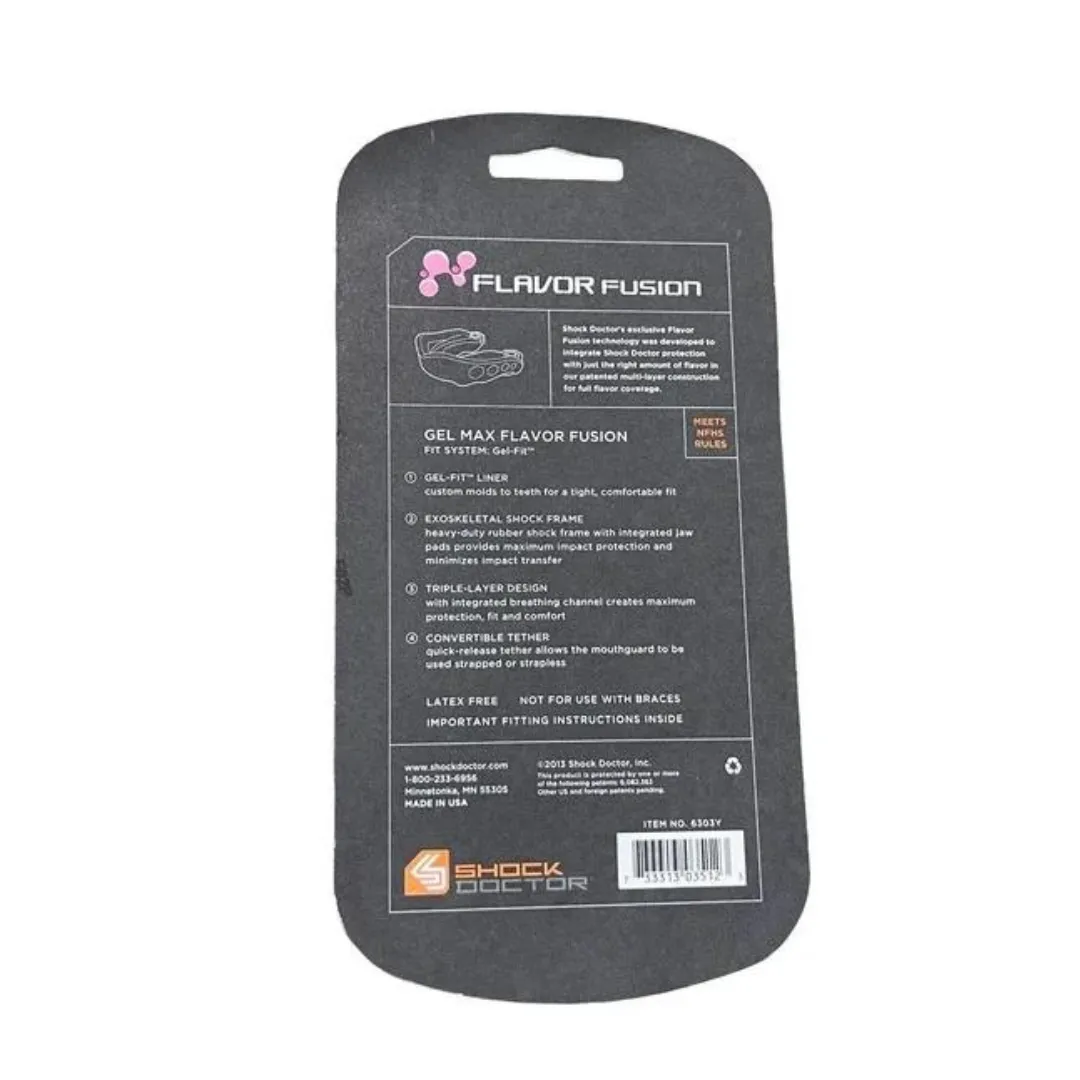 SHOCK DOCTOR GEL MAX PINK BUBBLE GUM FLAVOR FUSION MOUTHGUARD