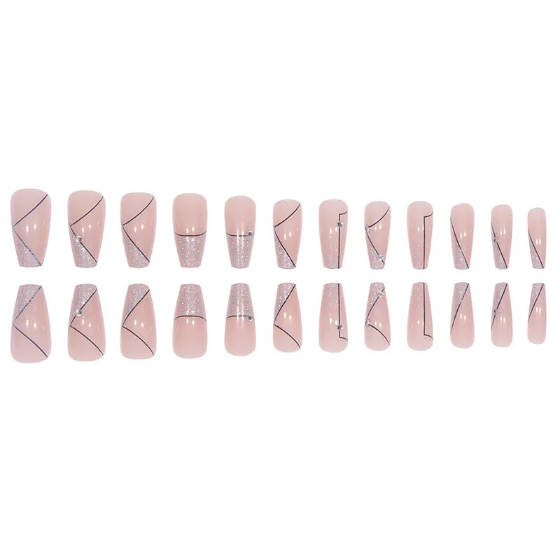 Short coffin Line diamond ice transparent glitter nude