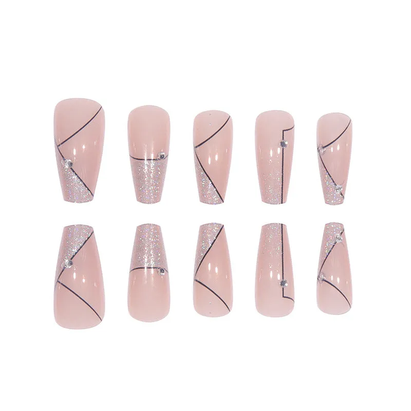 Short coffin Line diamond ice transparent glitter nude