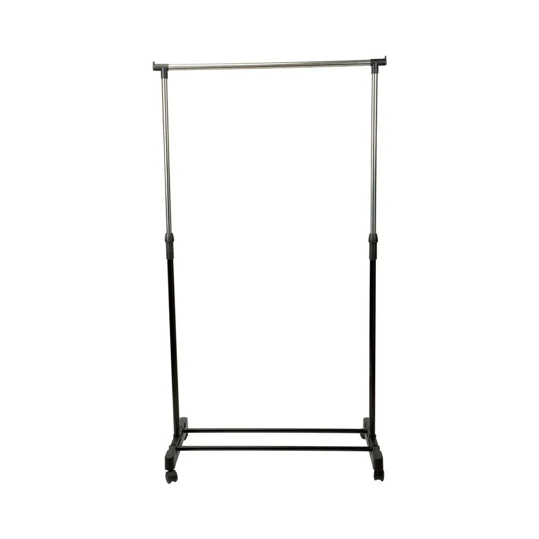 Simplify Double Tier Adjustable Height Rolling Garment Rack | Metal | Black and Silver