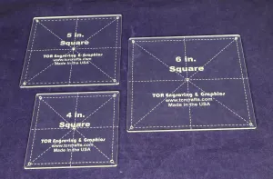 Square Quilt Templates. 4, 5, 6 Inches . - Clear with Seam and Guideline Holes 1/8 Inch