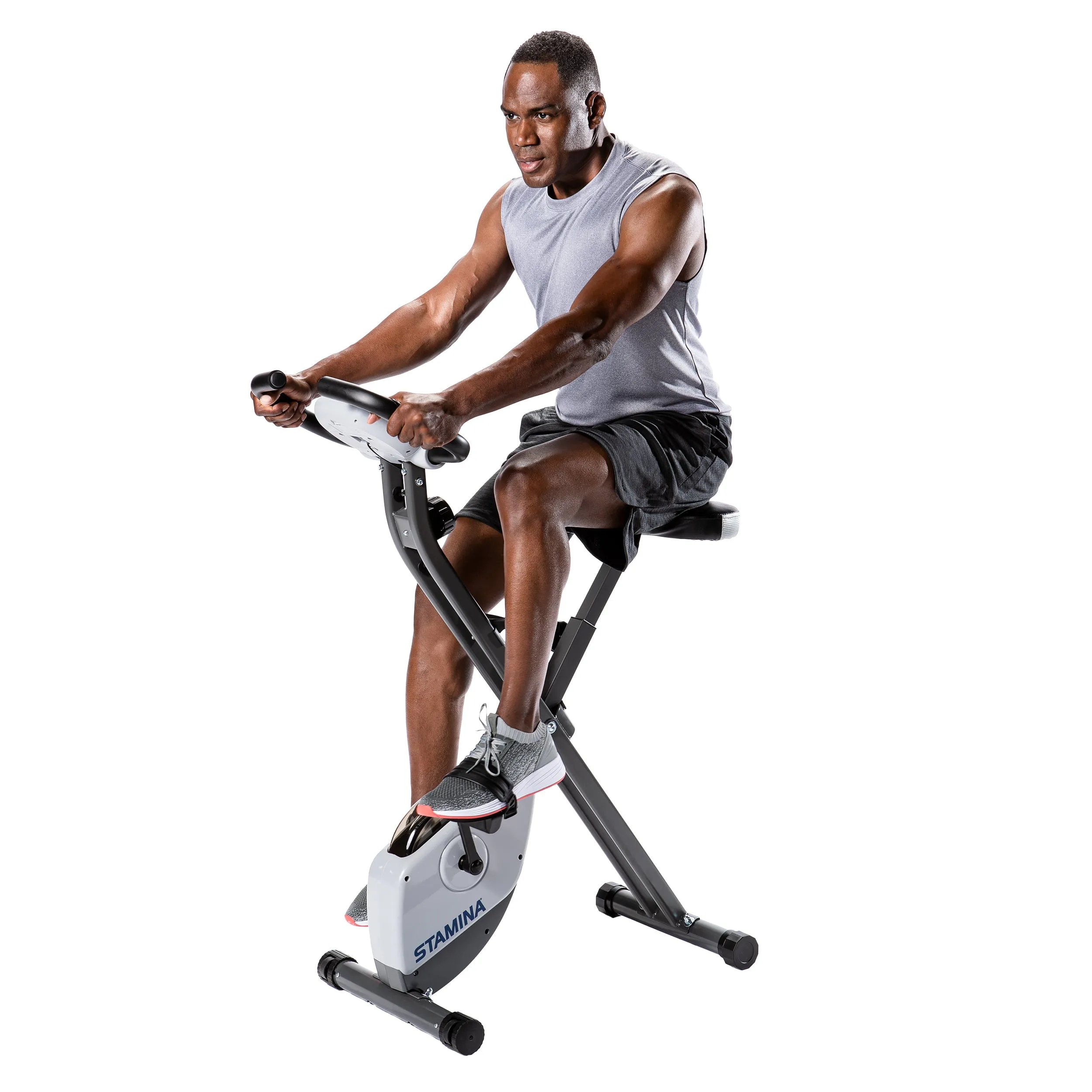 Stamina Cardio Exercise Bike with Heart Rate Sensors and Extra Wide Padded Seat