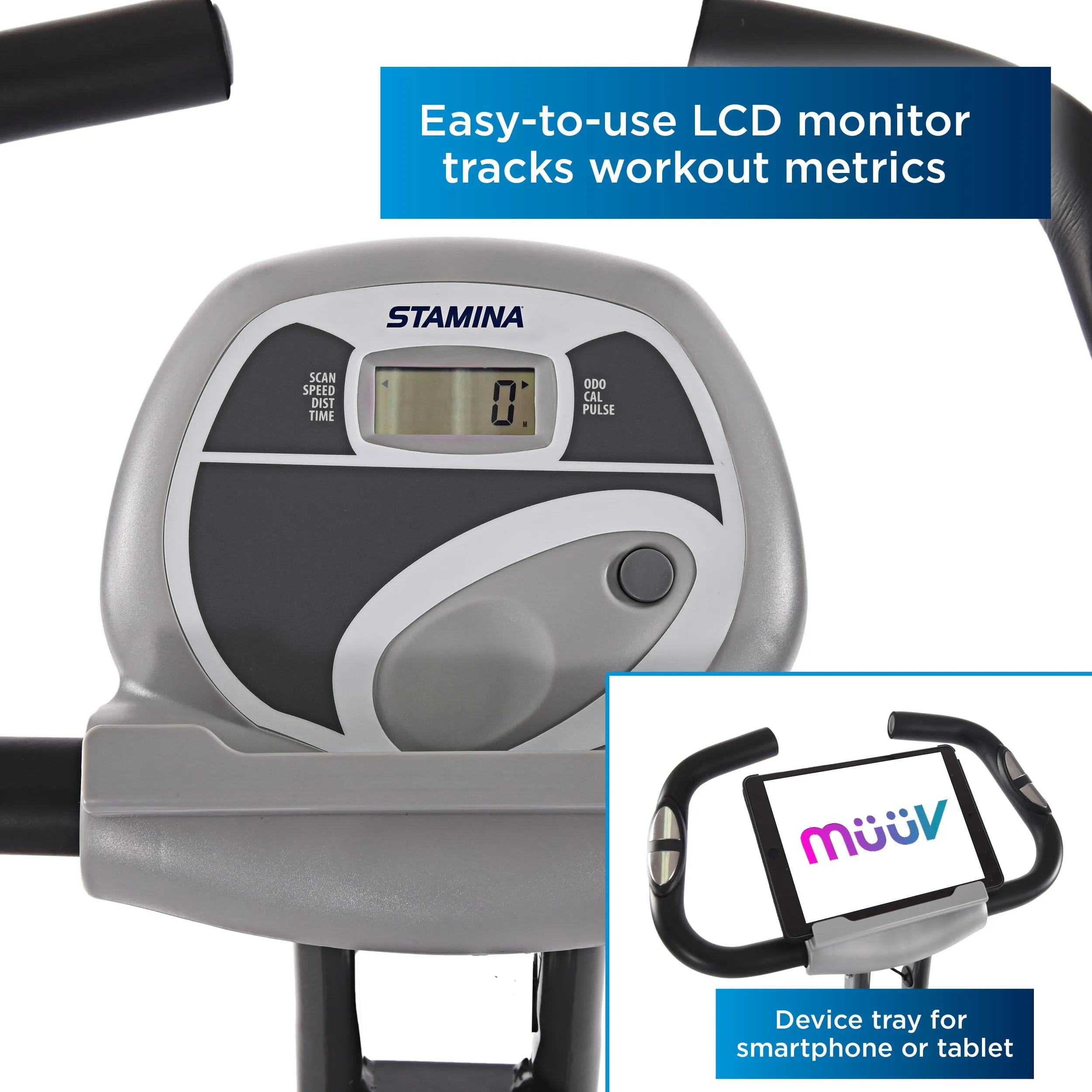 Stamina Cardio Exercise Bike with Heart Rate Sensors and Extra Wide Padded Seat