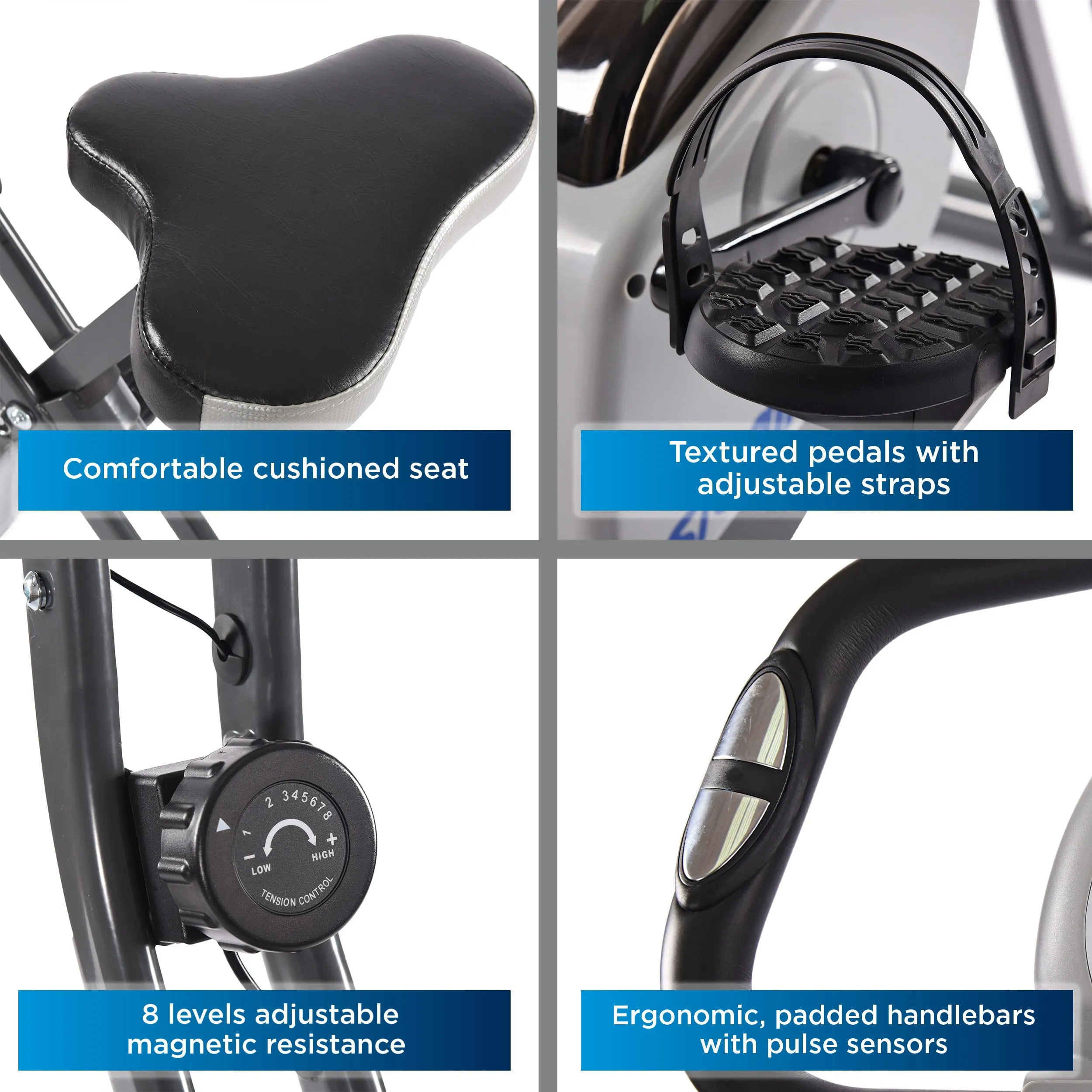 Stamina Cardio Exercise Bike with Heart Rate Sensors and Extra Wide Padded Seat