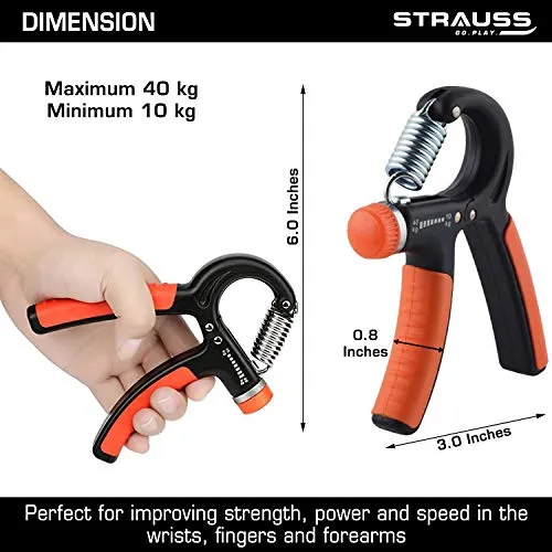 Strauss Adjustable Hand Grip Strengthener, (Black/Orange)