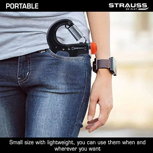 Strauss Adjustable Hand Grip Strengthener, (Black/Orange)