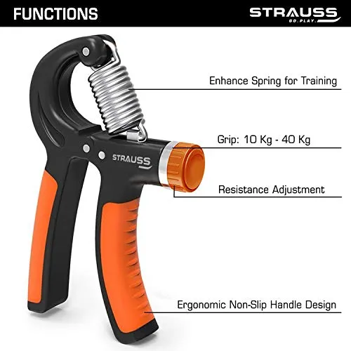 Strauss Adjustable Hand Grip Strengthener, (Black/Orange)