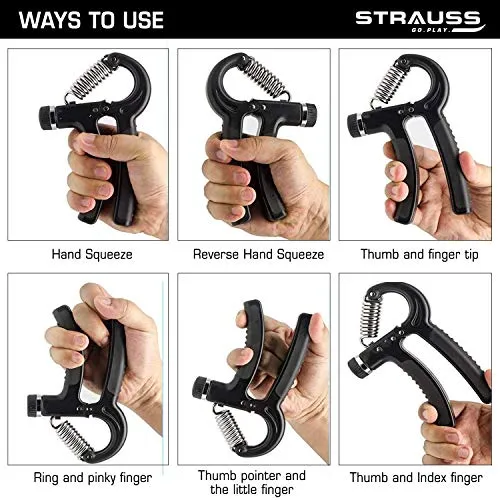 Strauss Adjustable Hand Grip Strengthener, (Black/Orange)