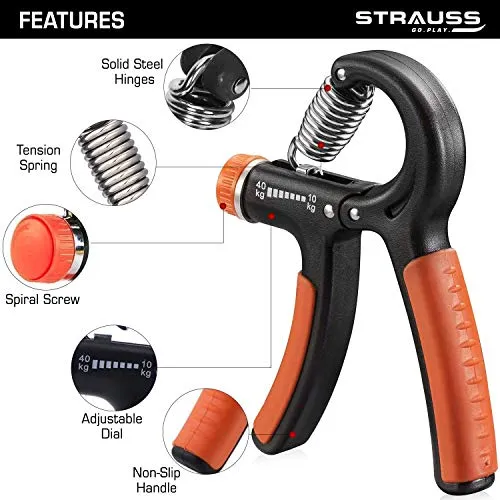 Strauss Adjustable Hand Grip Strengthener, (Black/Orange)