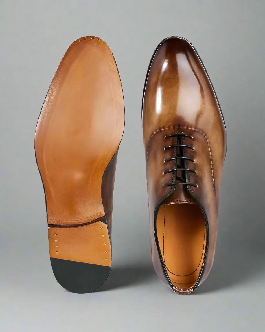 Tan Leather Round Toe Modena Whole Cut Formals - Formal Shoes