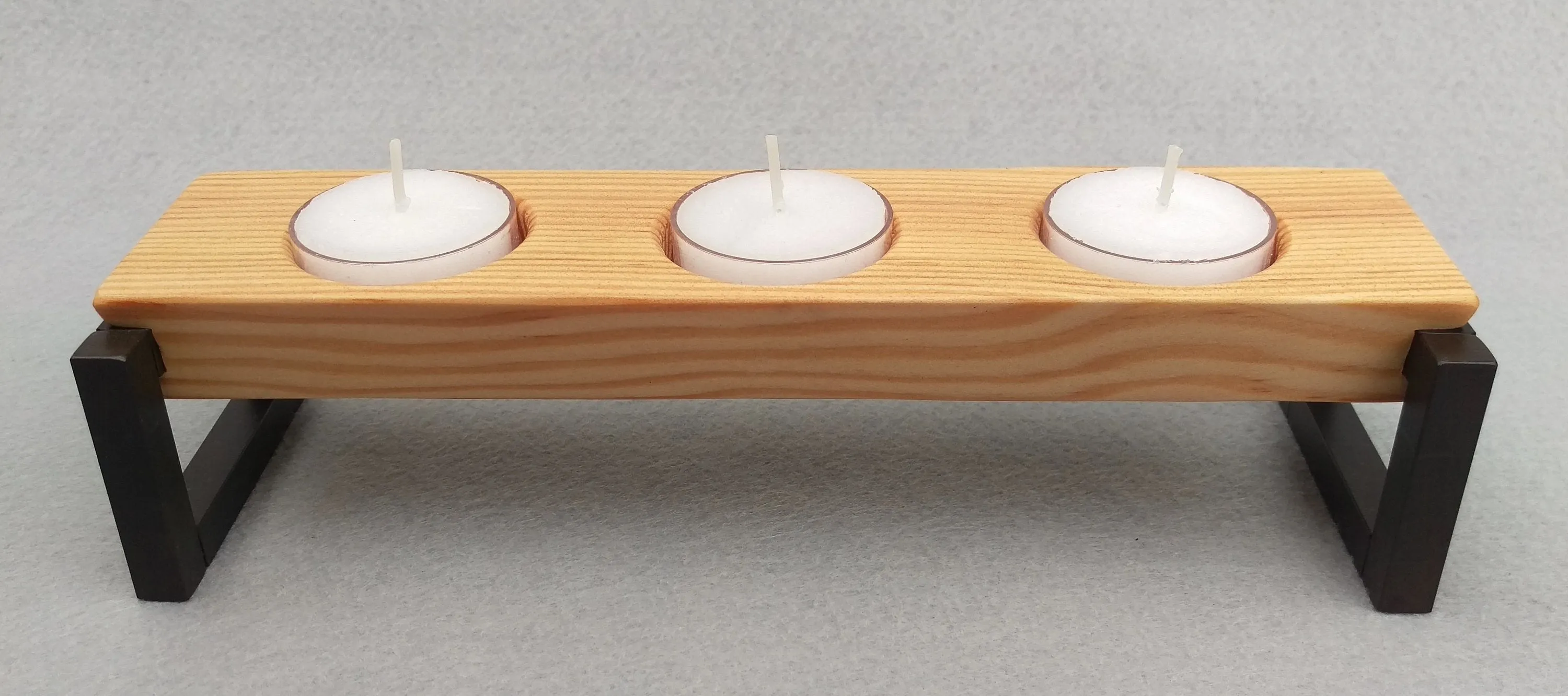 Tealight Candle Holder Wood and Metal - Fir, Steel, and Copper Rustic Votive Holder - 3 Candles Included