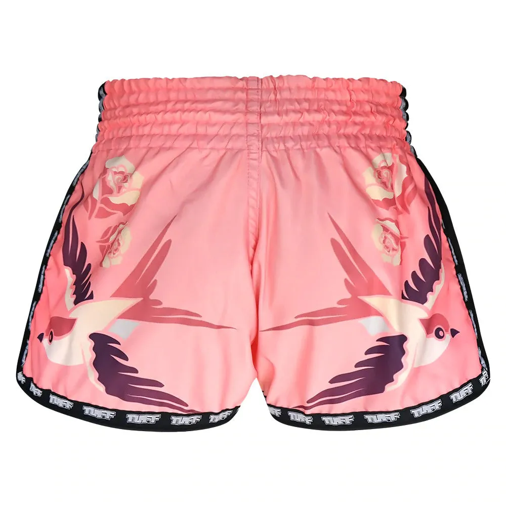 Tuff Kids Birds Roses Muay Thai Shorts Pink