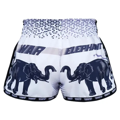 TUFF Muay Thai Shorts Retro Style White War Elephant