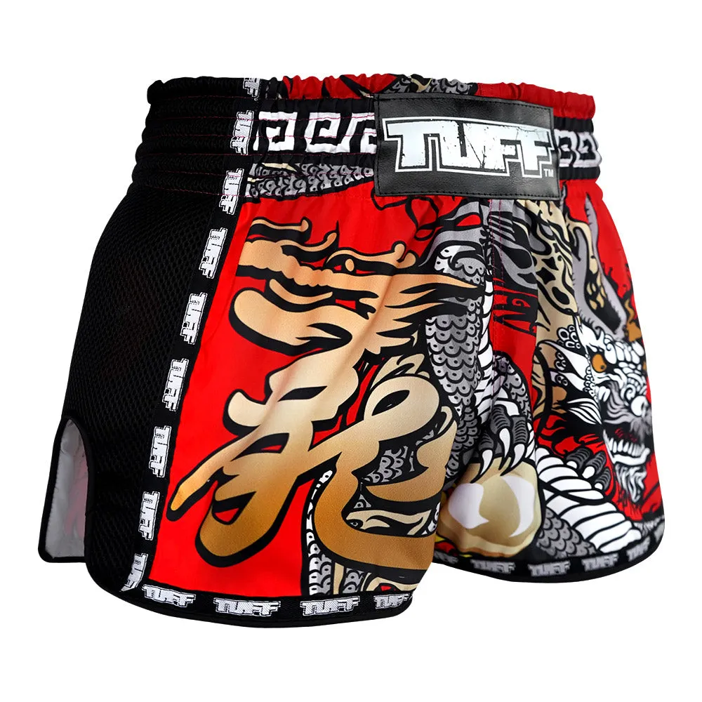 Tuff Retro Style Shorts - Red Chinese Dragon