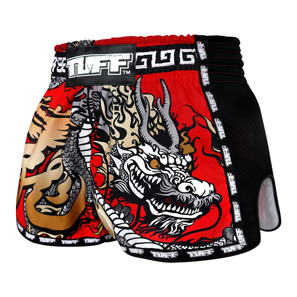 Tuff Retro Style Shorts - Red Chinese Dragon
