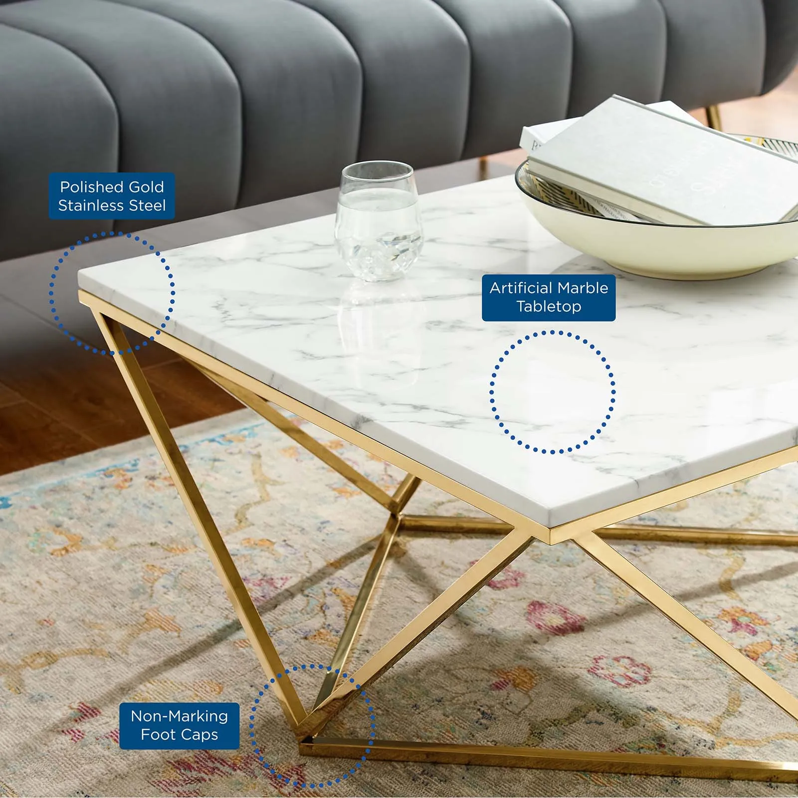VERTEX GOLD METAL STAINLESS STEEL COFFEE TABLE