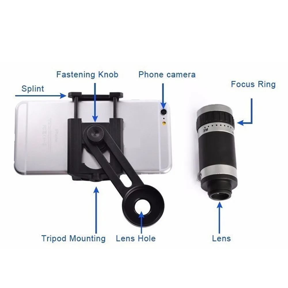 Vertical Universal Kit Phone Camera 8X Lens Zoom Telephoto Lenses Telescope with Clip Mobile Tripod Phone Holder black