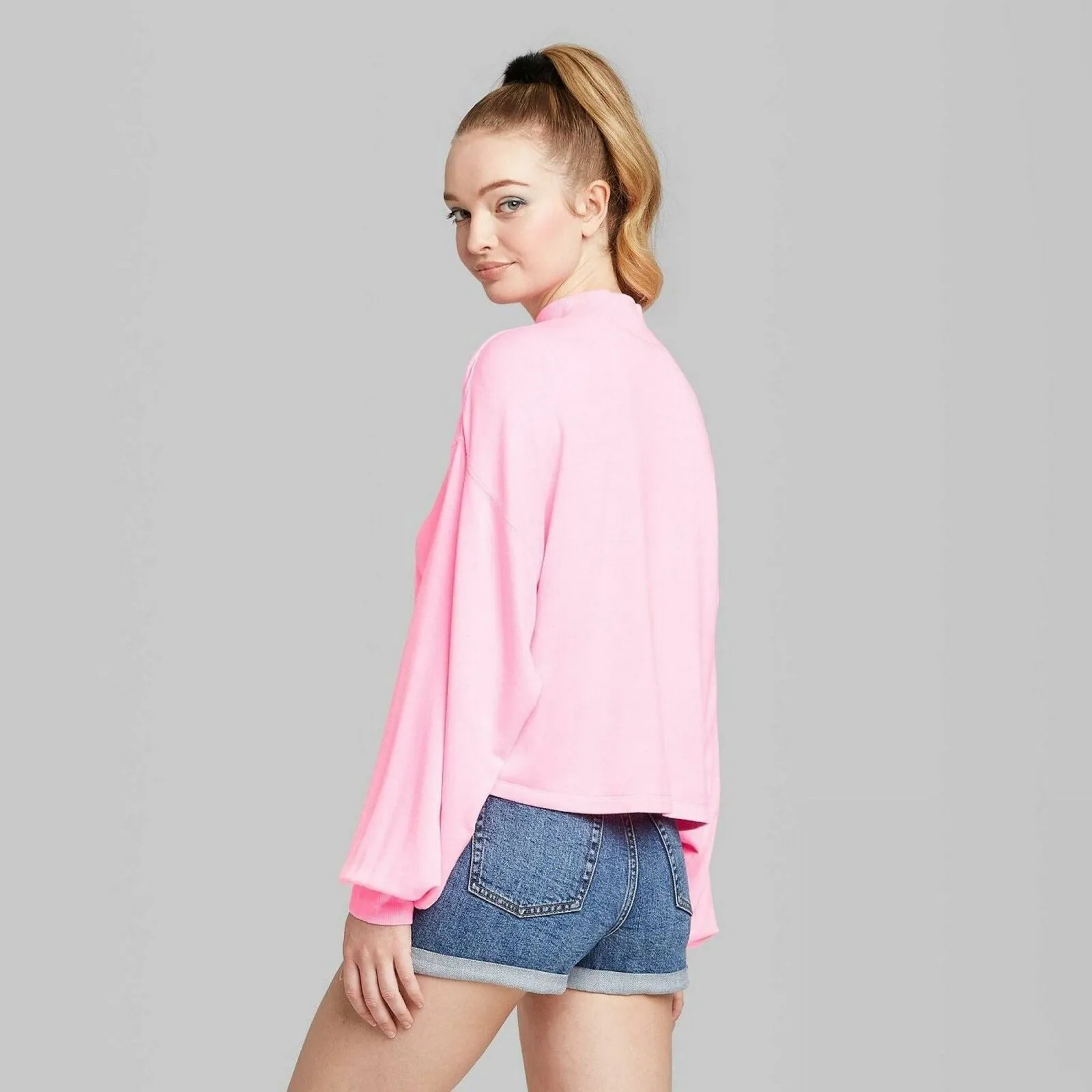Wild Fable Women's Lightweight Mock Turtleneck Cropped Sweatshirt